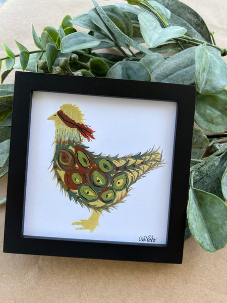 5x5 framed Red Hen