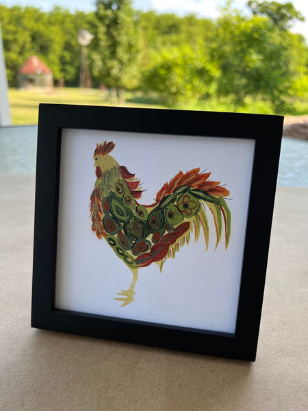 5x5 framed Red Rooster