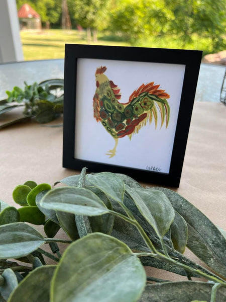 5x5 framed Red Rooster