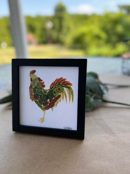 5x5 framed Red Rooster